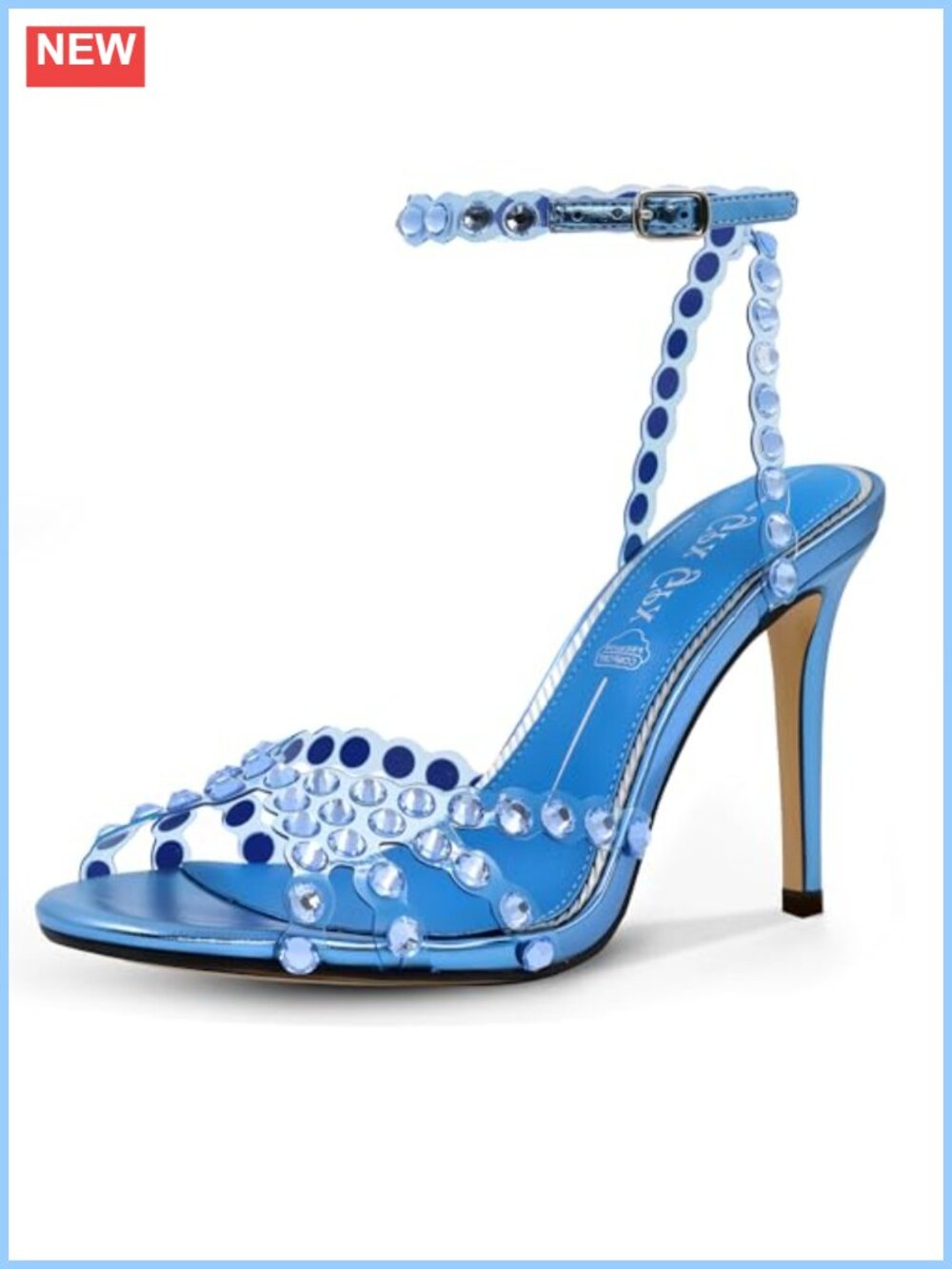 High Clear Strappy Buckle Stiletto Heels Women's Rhinestone Sandals Dressy Prom